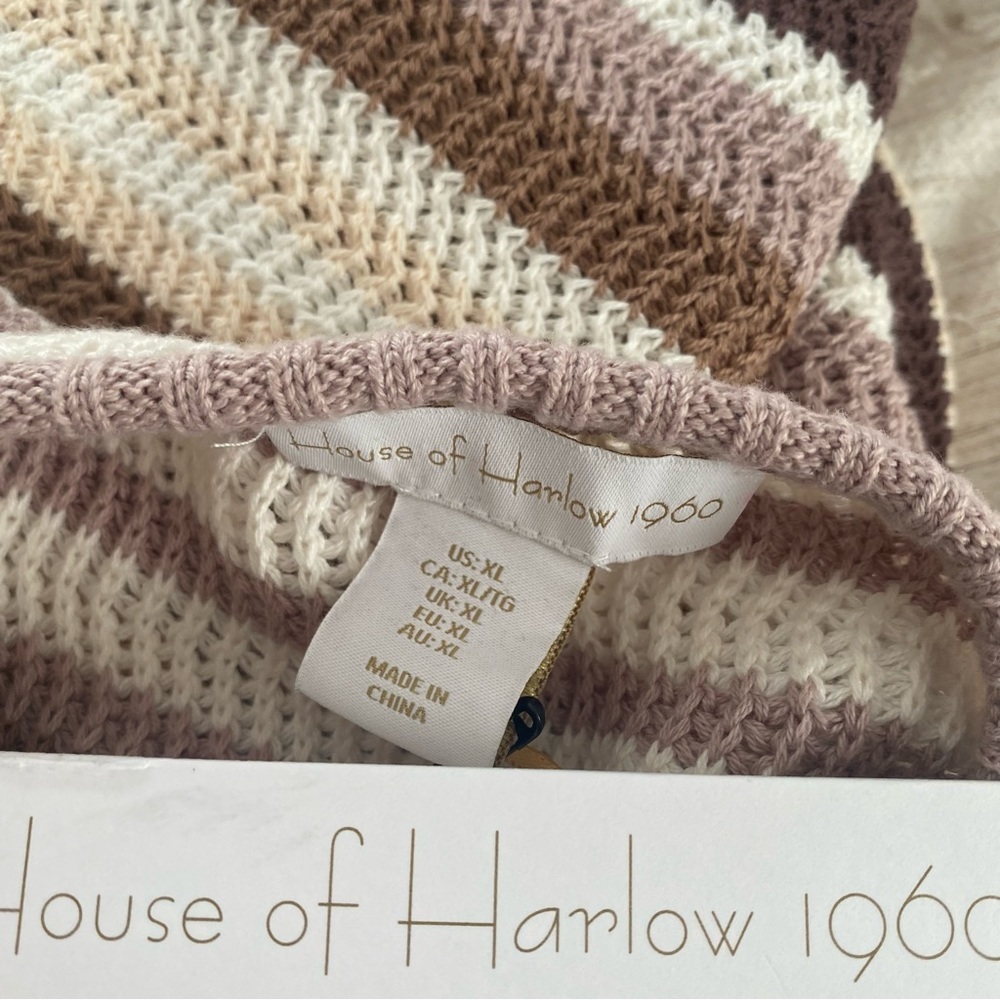 NWT House of Harlow 1960 Boho Neutral Brown Crochet Knit Striped Midi Dress XL - Picture 8 of 9